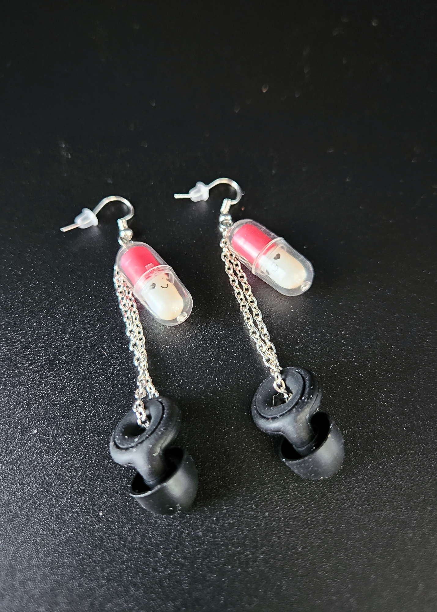 Happy Pill Loop Earplug Earrings - Multiple colors - Black Loops