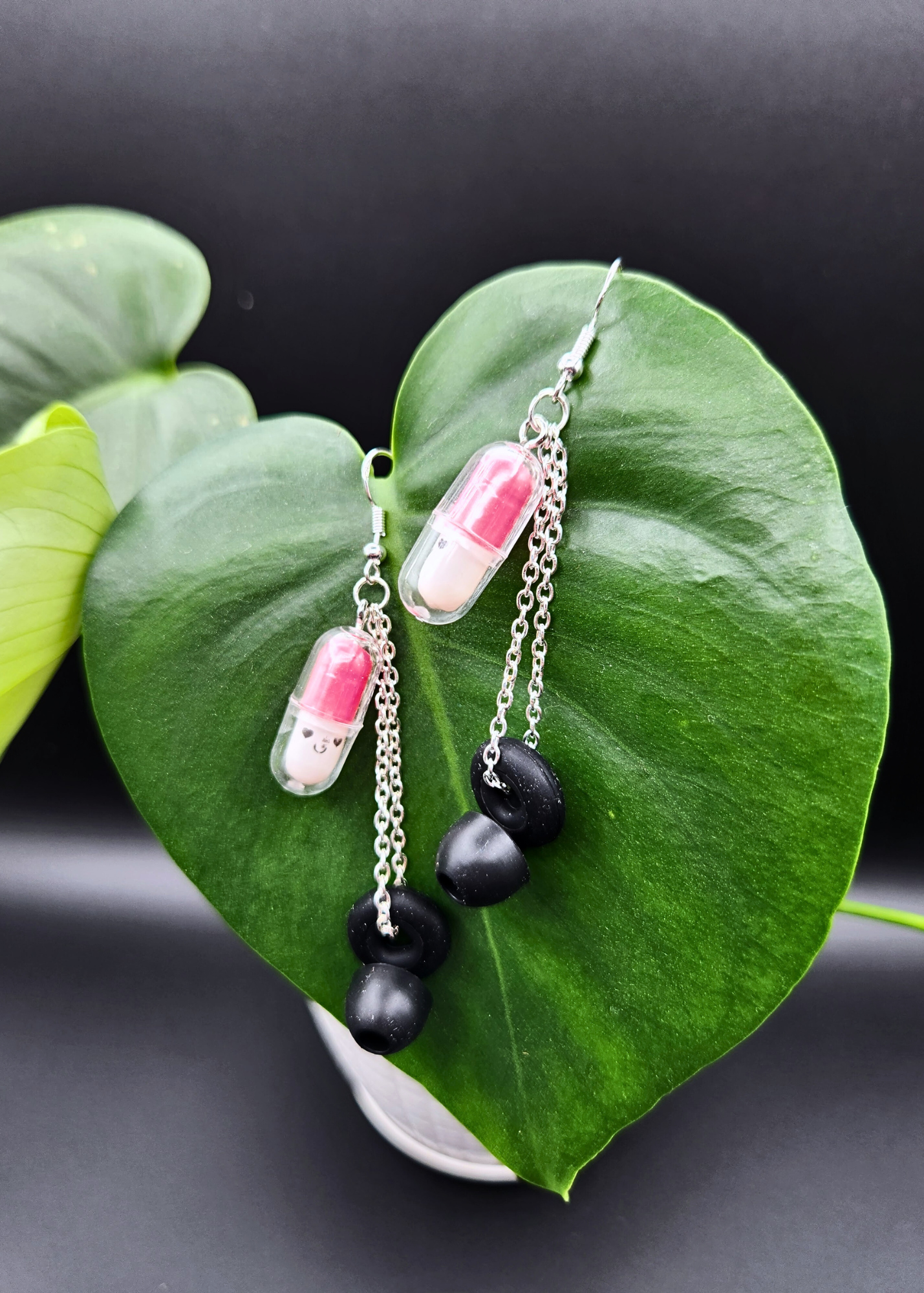 Happy Pill Loop Earplug Earrings - Multiple colors - Black Loops