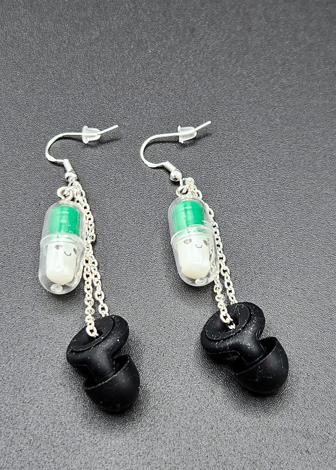 Happy Pill Loop Earplug Earrings - Multiple colors - Black Loops