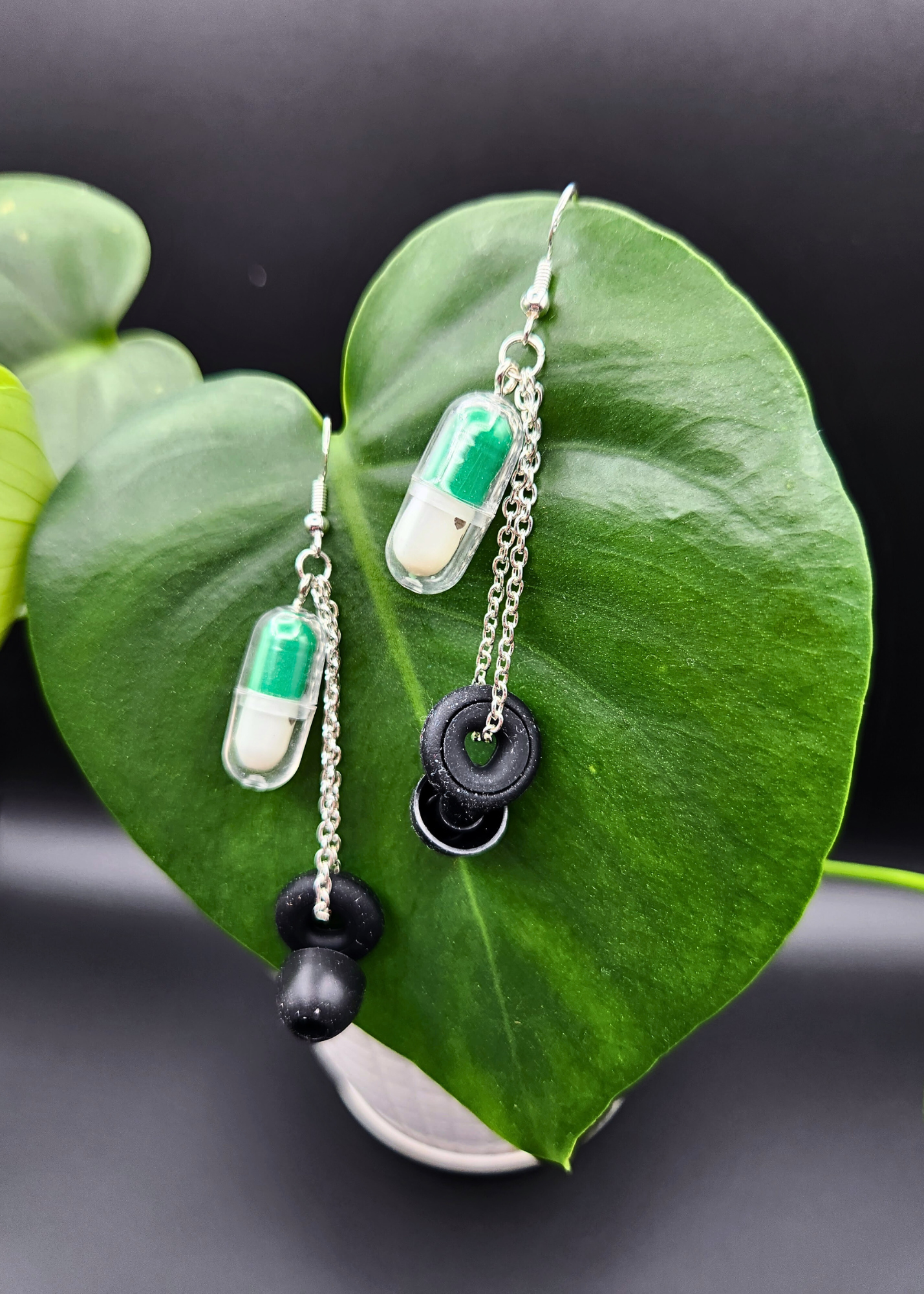 Happy Pill Loop Earplug Earrings - Multiple colors - Black Loops