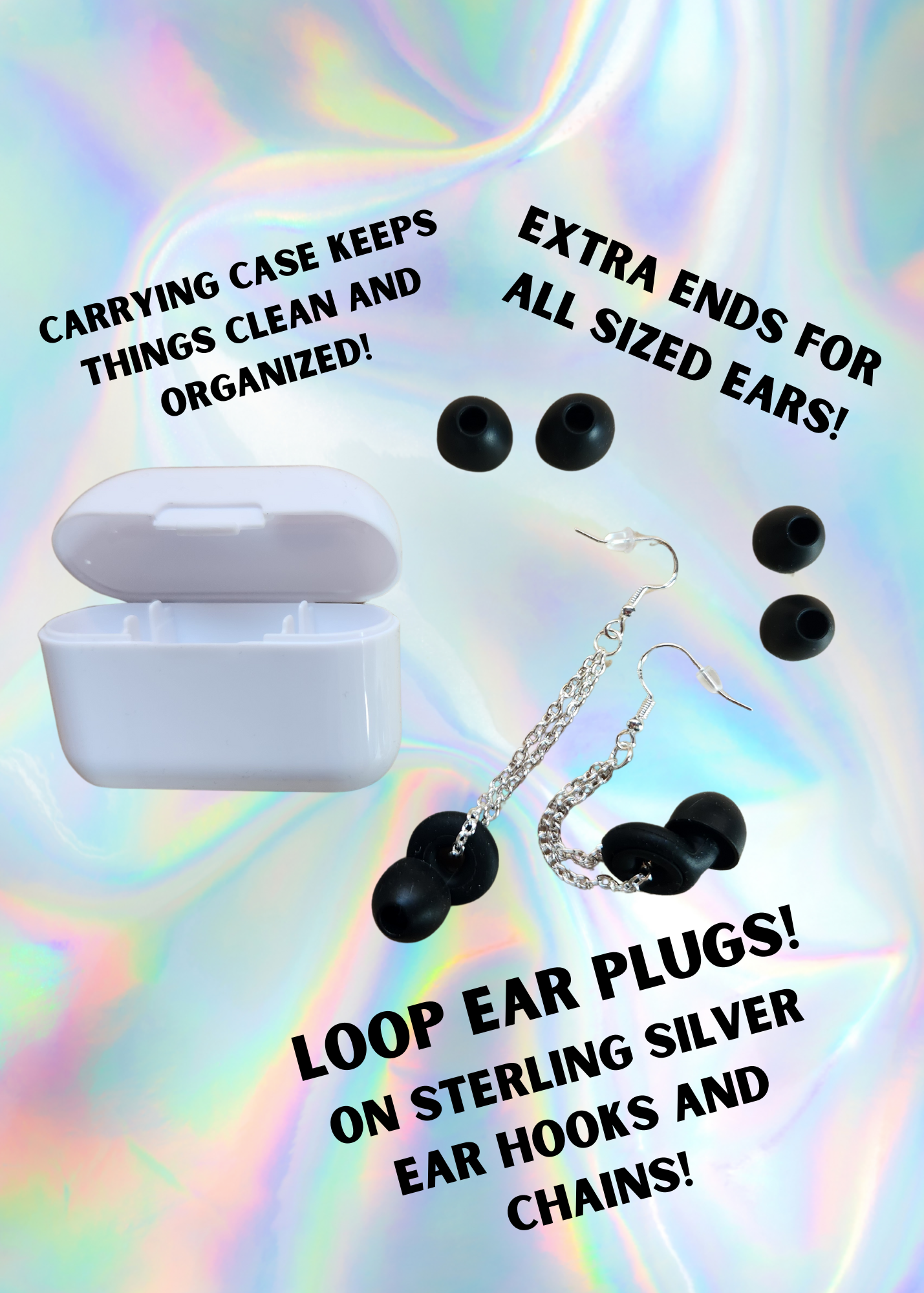 Happy Pill Loop Earplug Earrings - Multiple colors - Black Loops
