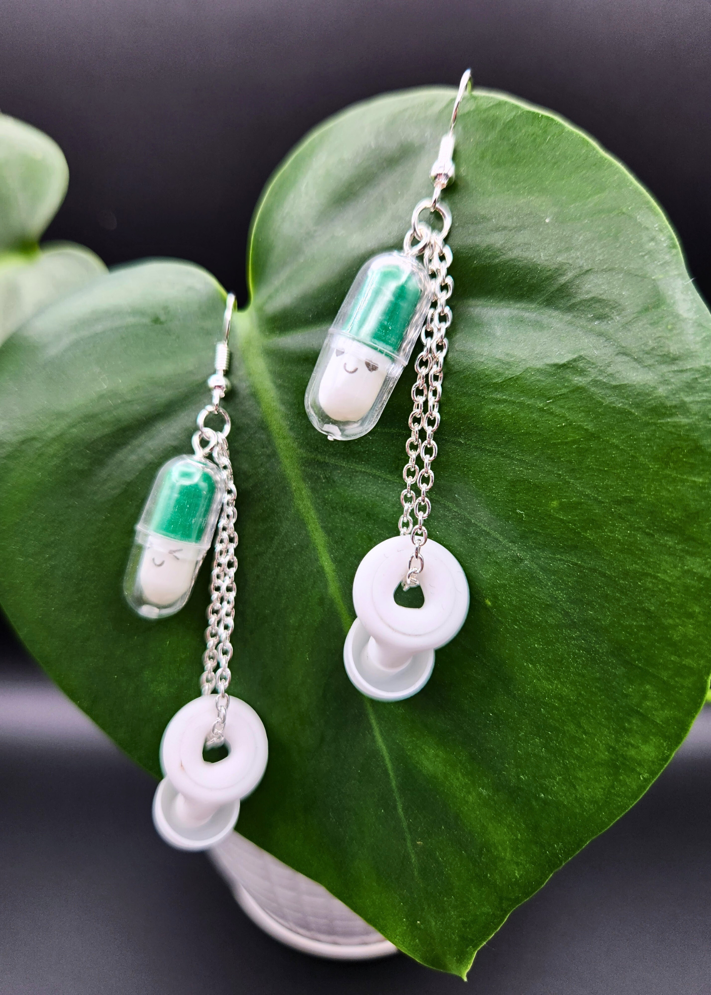 Happy Pill Loop Earplug Earrings - Multiple colors - White Loops