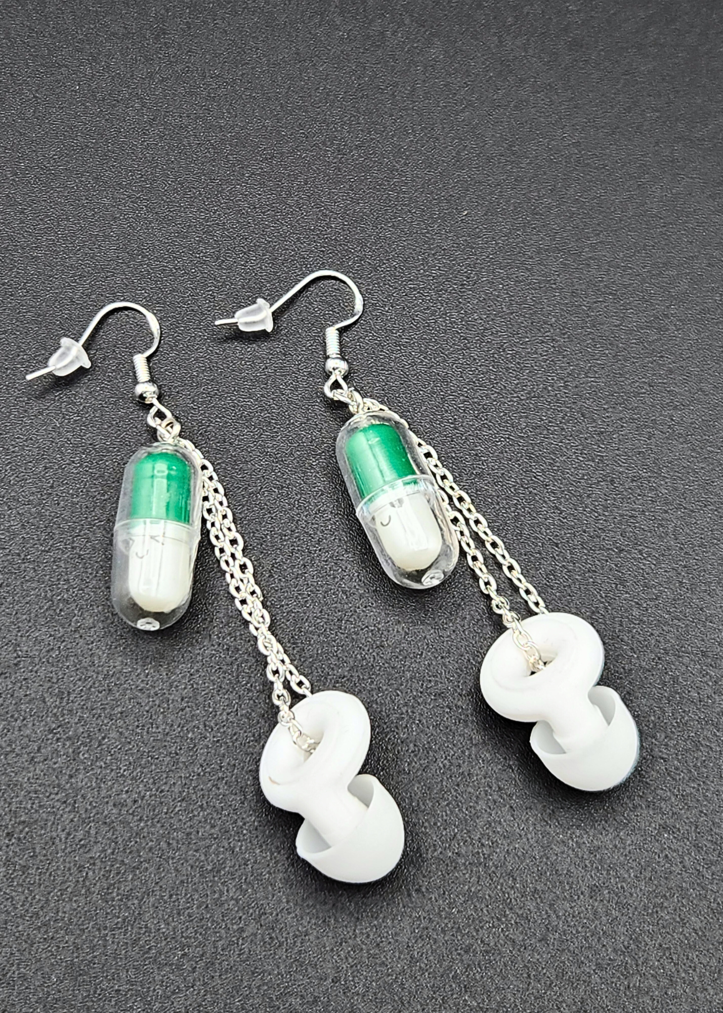 Happy Pill Loop Earplug Earrings - Multiple colors - White Loops