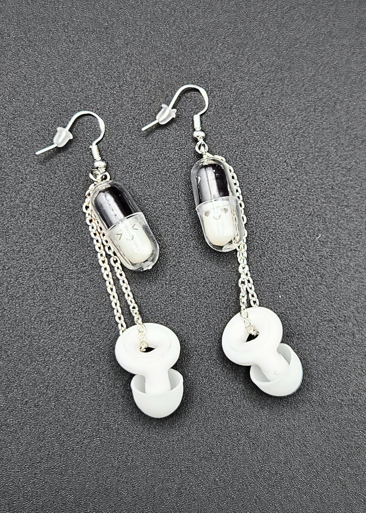 Happy Pill Loop Earplug Earrings - Multiple colors - White Loops