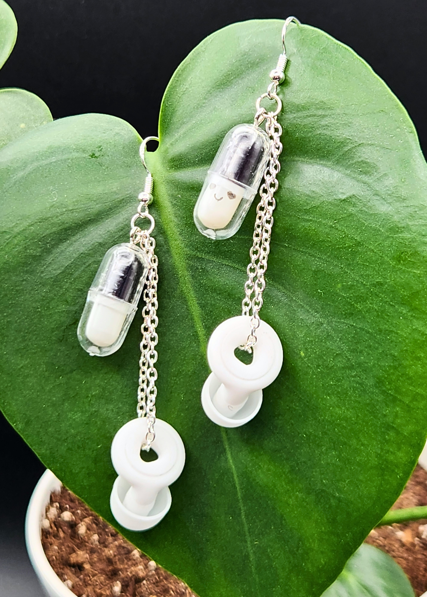 Happy Pill Loop Earplug Earrings - Multiple colors - White Loops