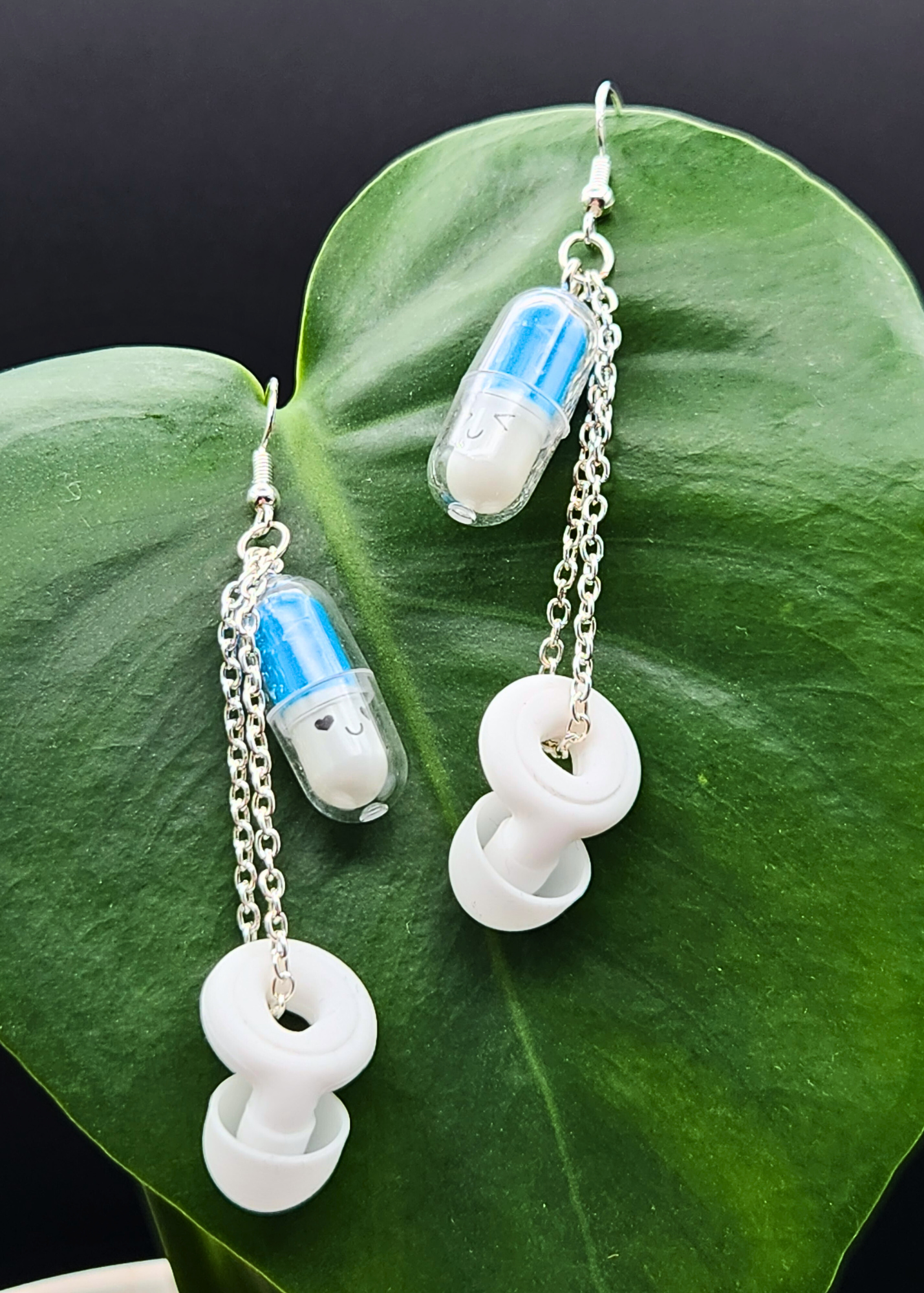 Happy Pill Loop Earplug Earrings - Multiple colors - White Loops