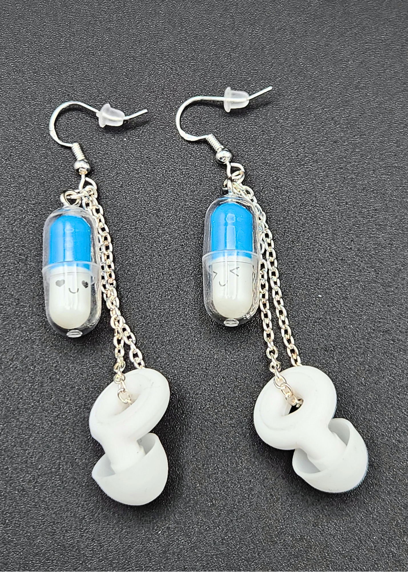Happy Pill Loop Earplug Earrings - Multiple colors - White Loops