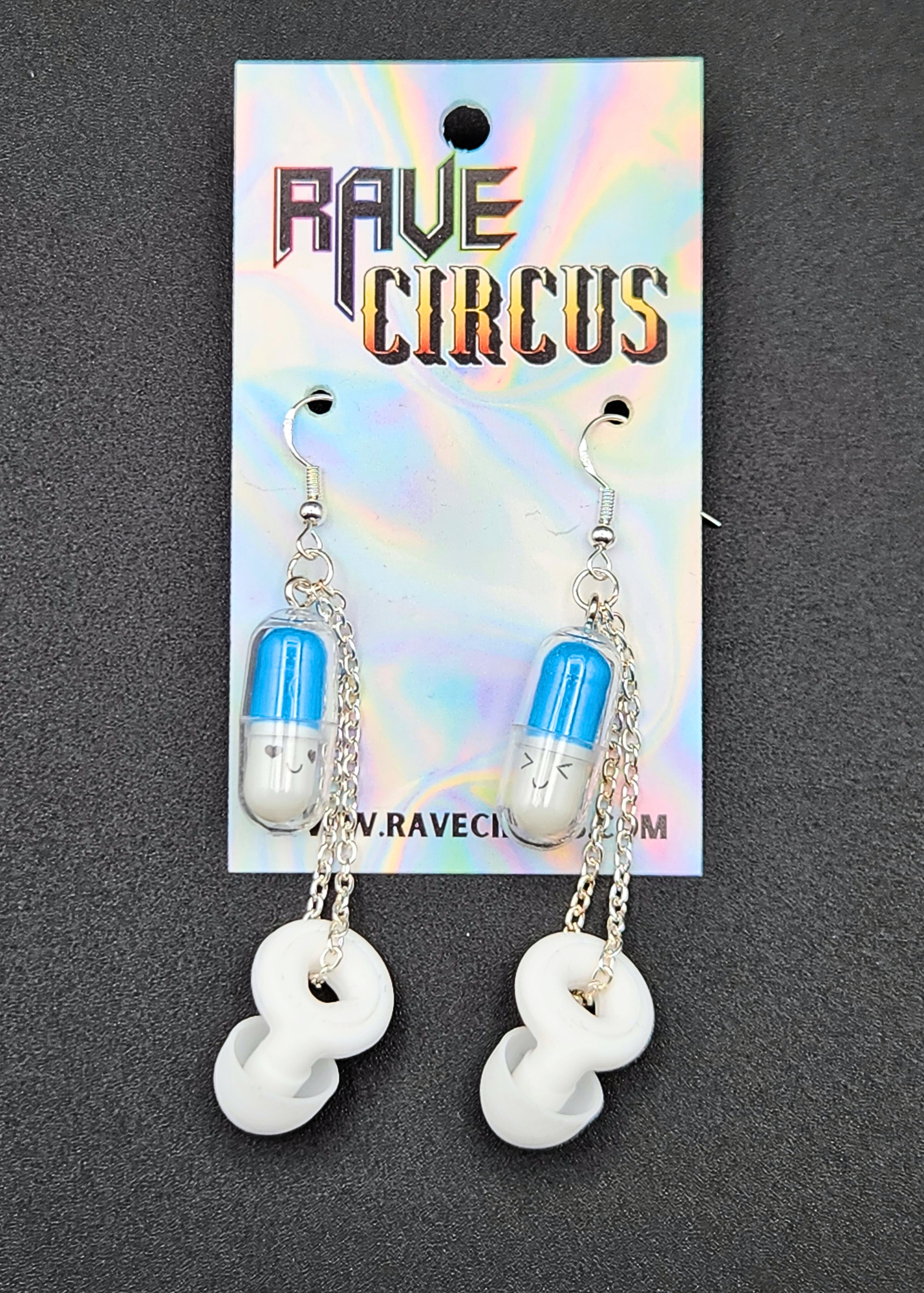 Happy Pill Loop Earplug Earrings - Multiple colors - White Loops