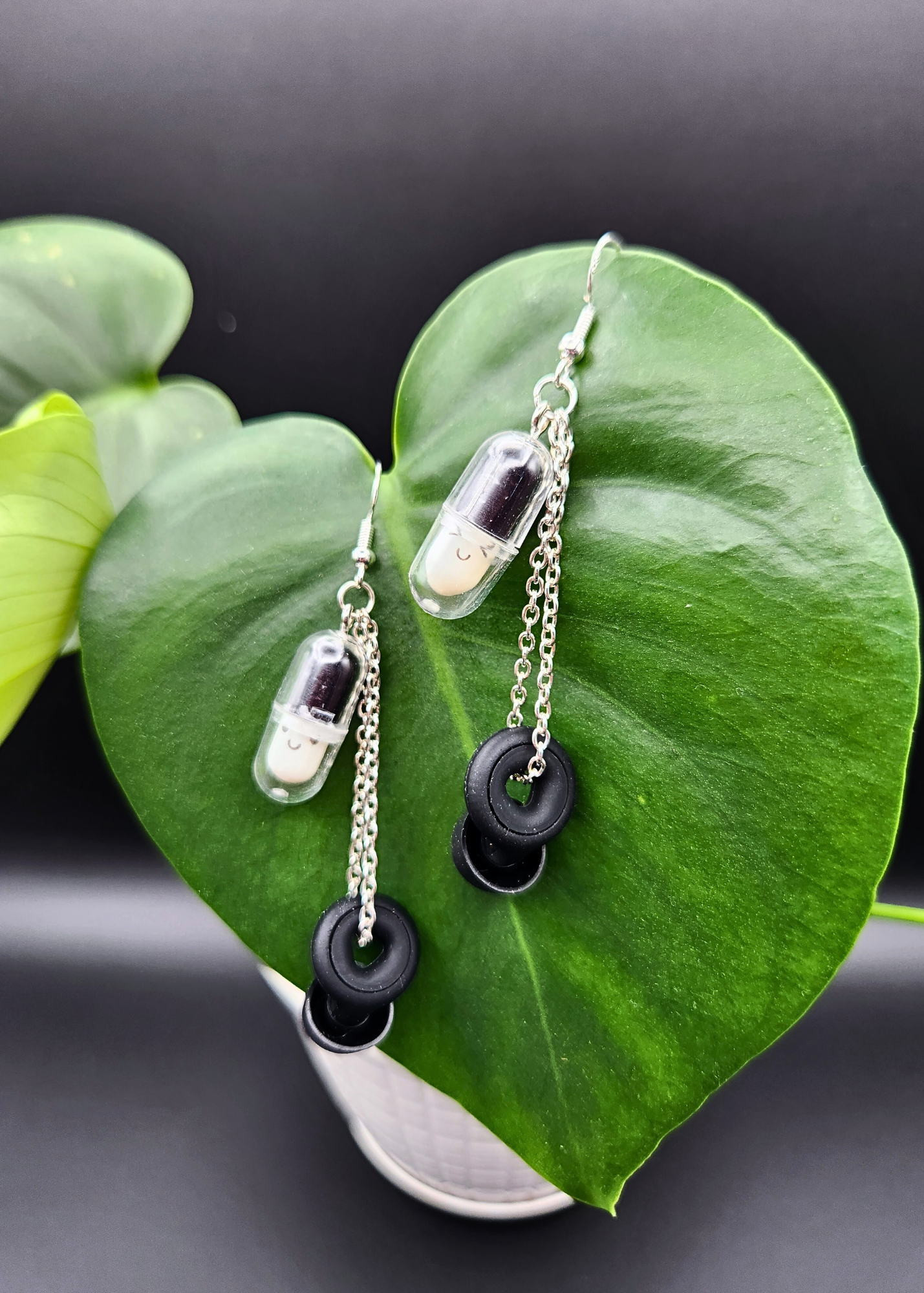 Happy Pill Loop Earplug Earrings - Multiple colors - Black Loops