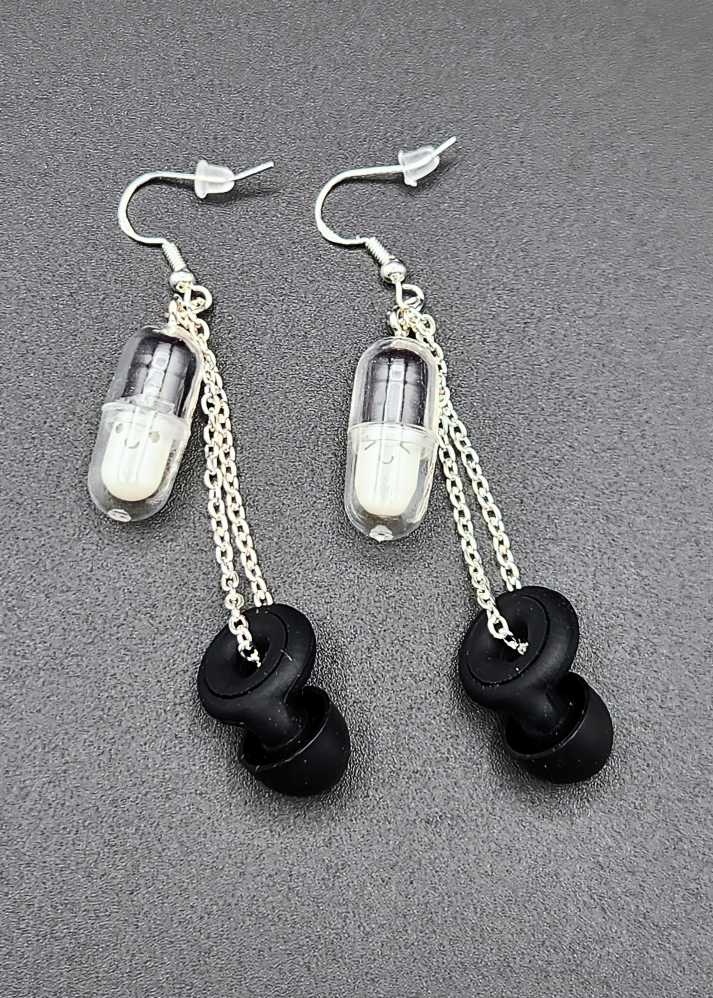 Happy Pill Loop Earplug Earrings - Multiple colors - Black Loops