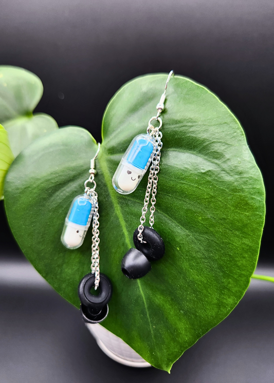 Happy Pill Loop Earplug Earrings - Multiple colors - Black Loops