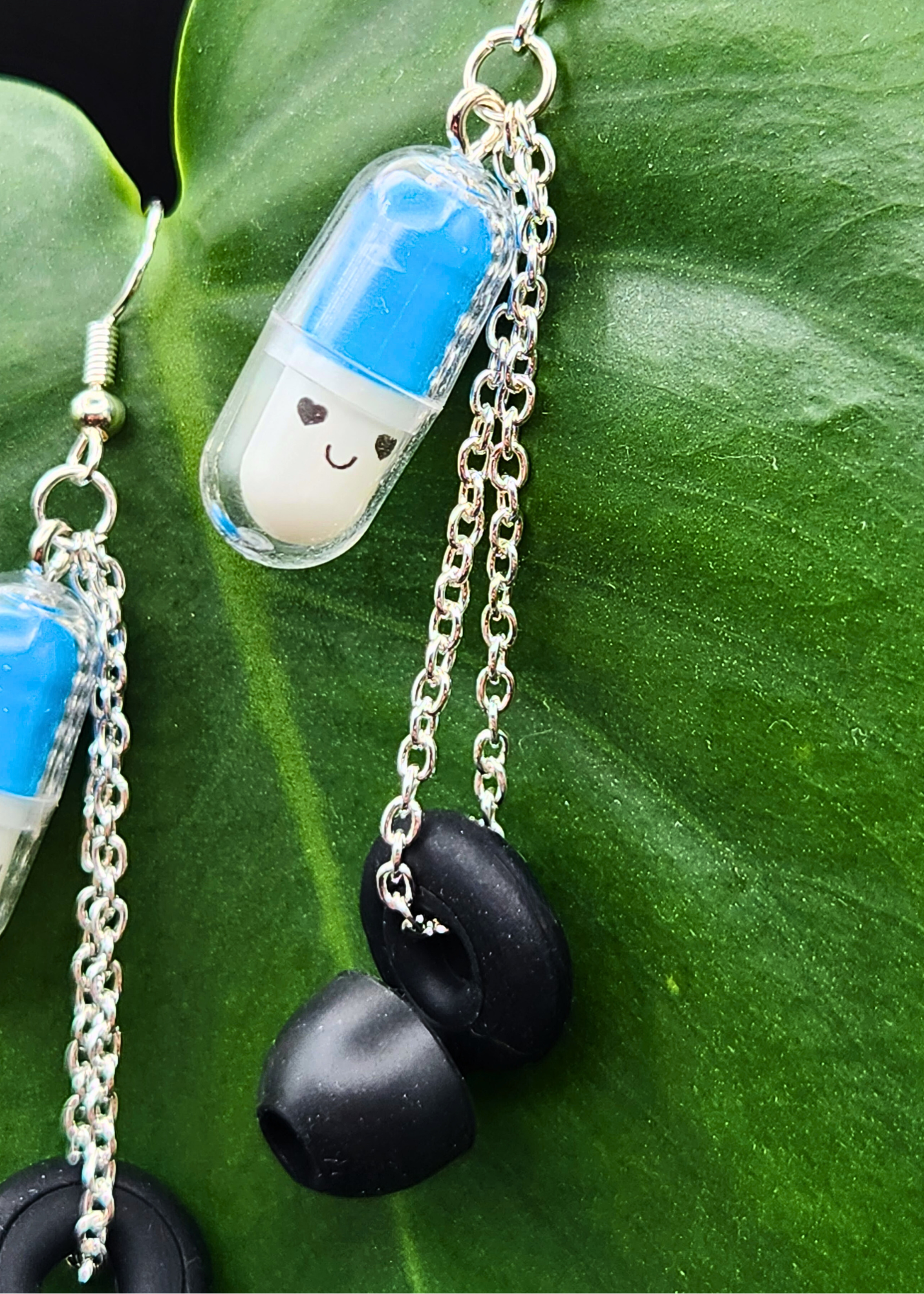 Happy Pill Loop Earplug Earrings - Multiple colors - Black Loops