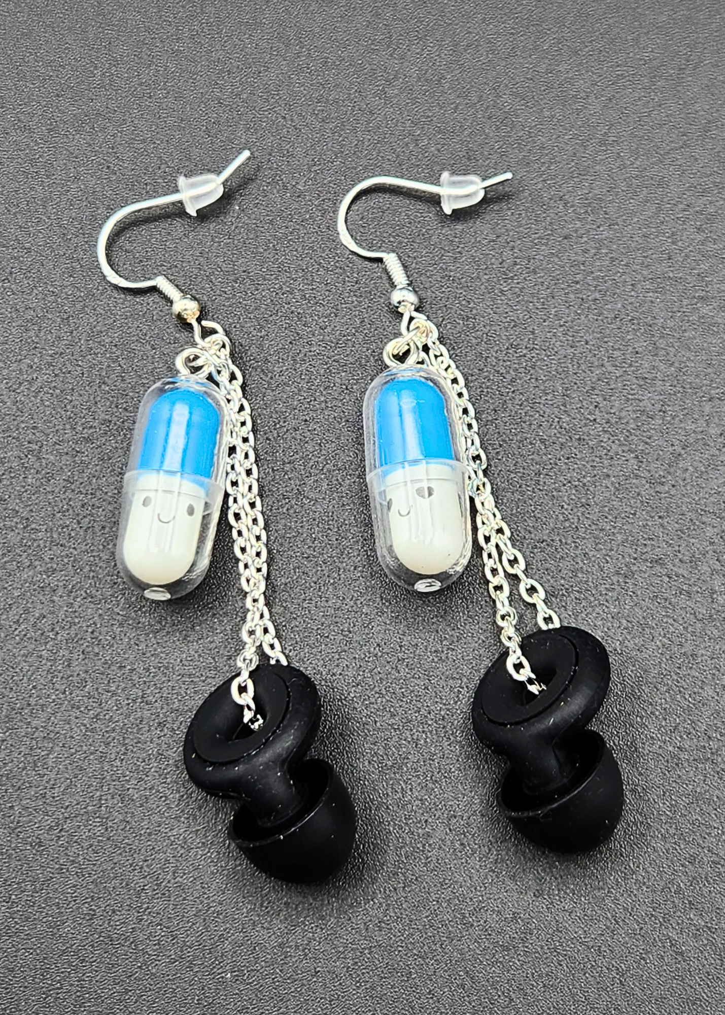 Happy Pill Loop Earplug Earrings - Multiple colors - Black Loops
