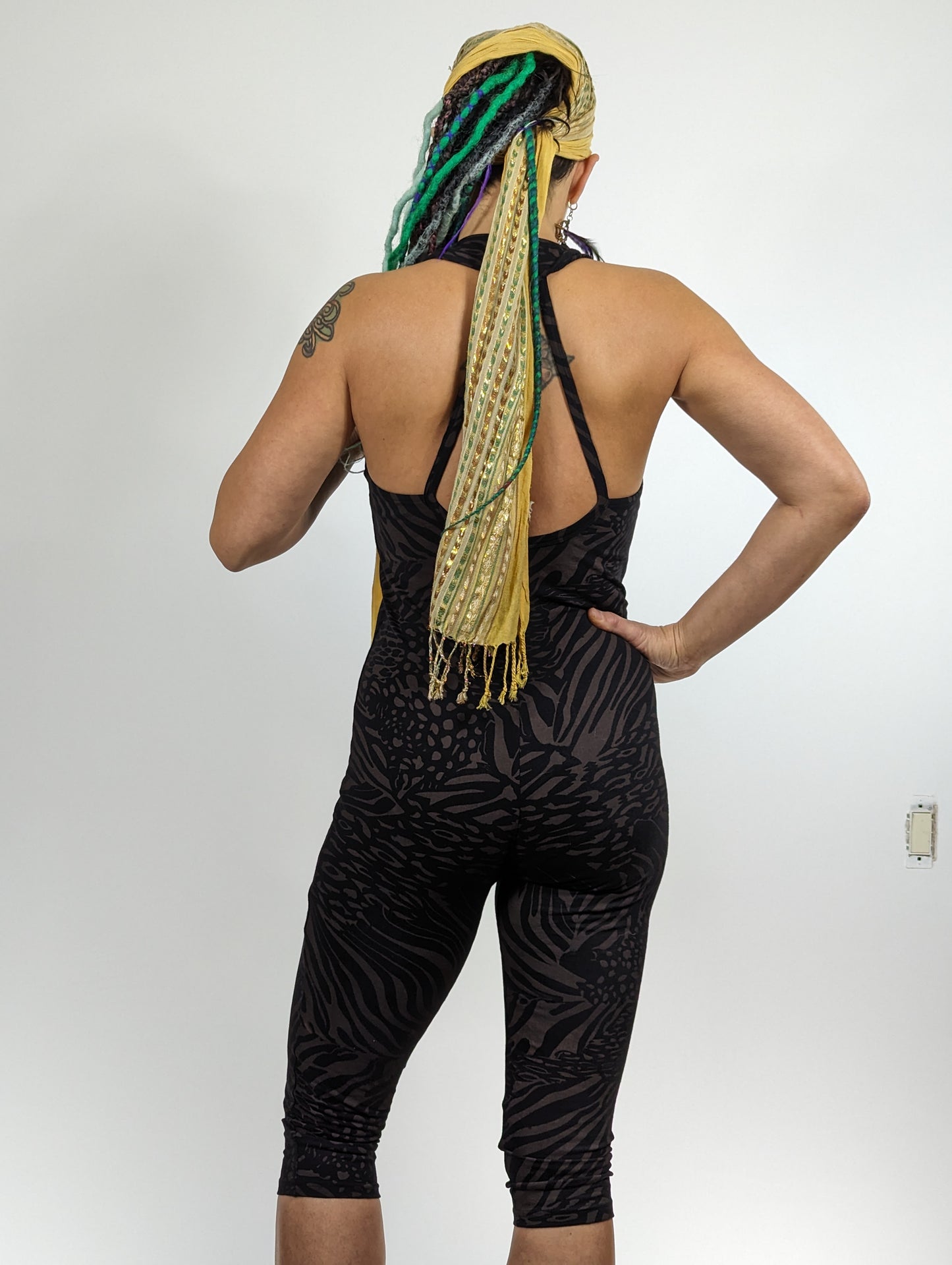 Black Cat Print Capri Onesie