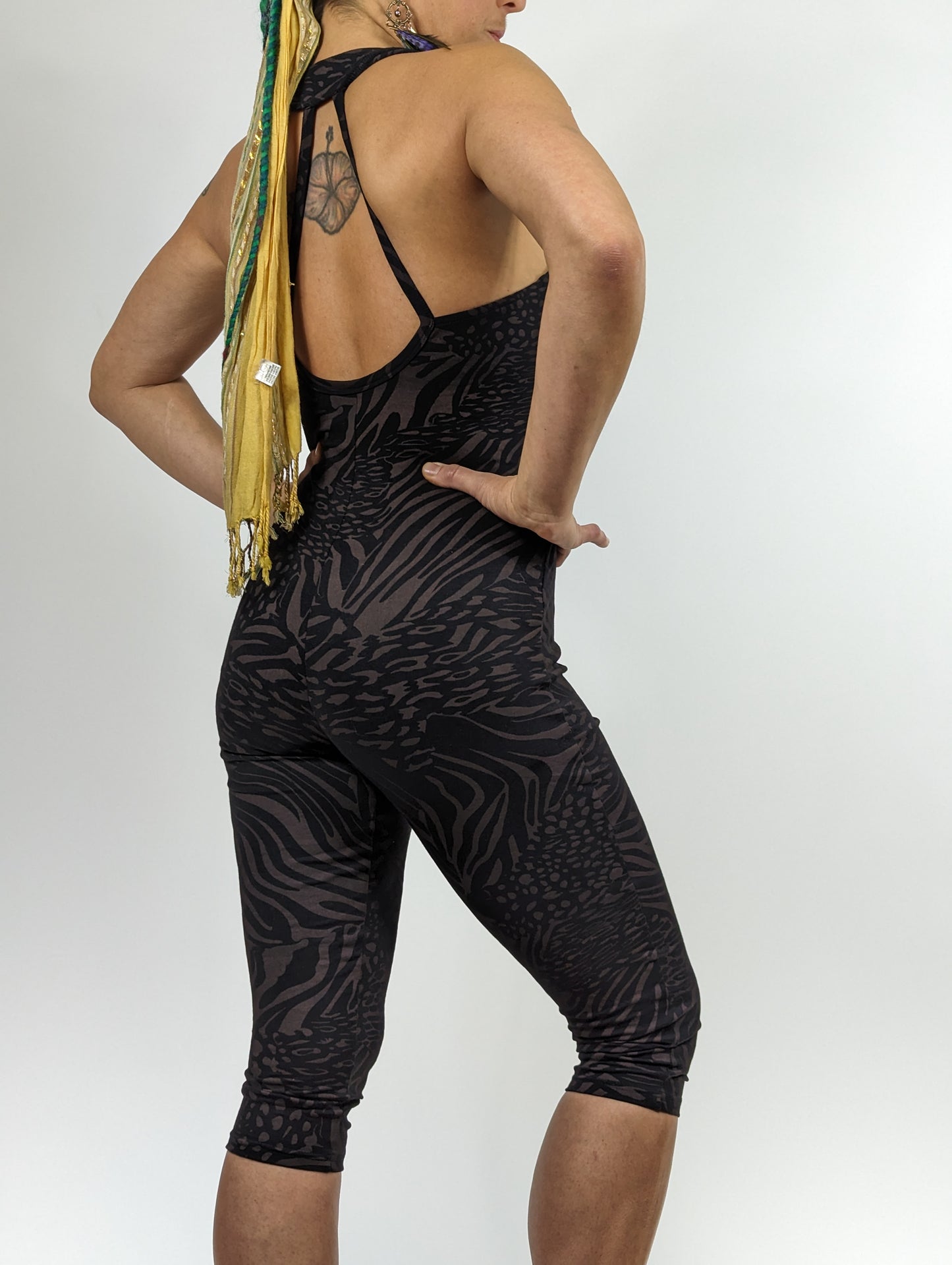 Black Cat Print Capri Onesie