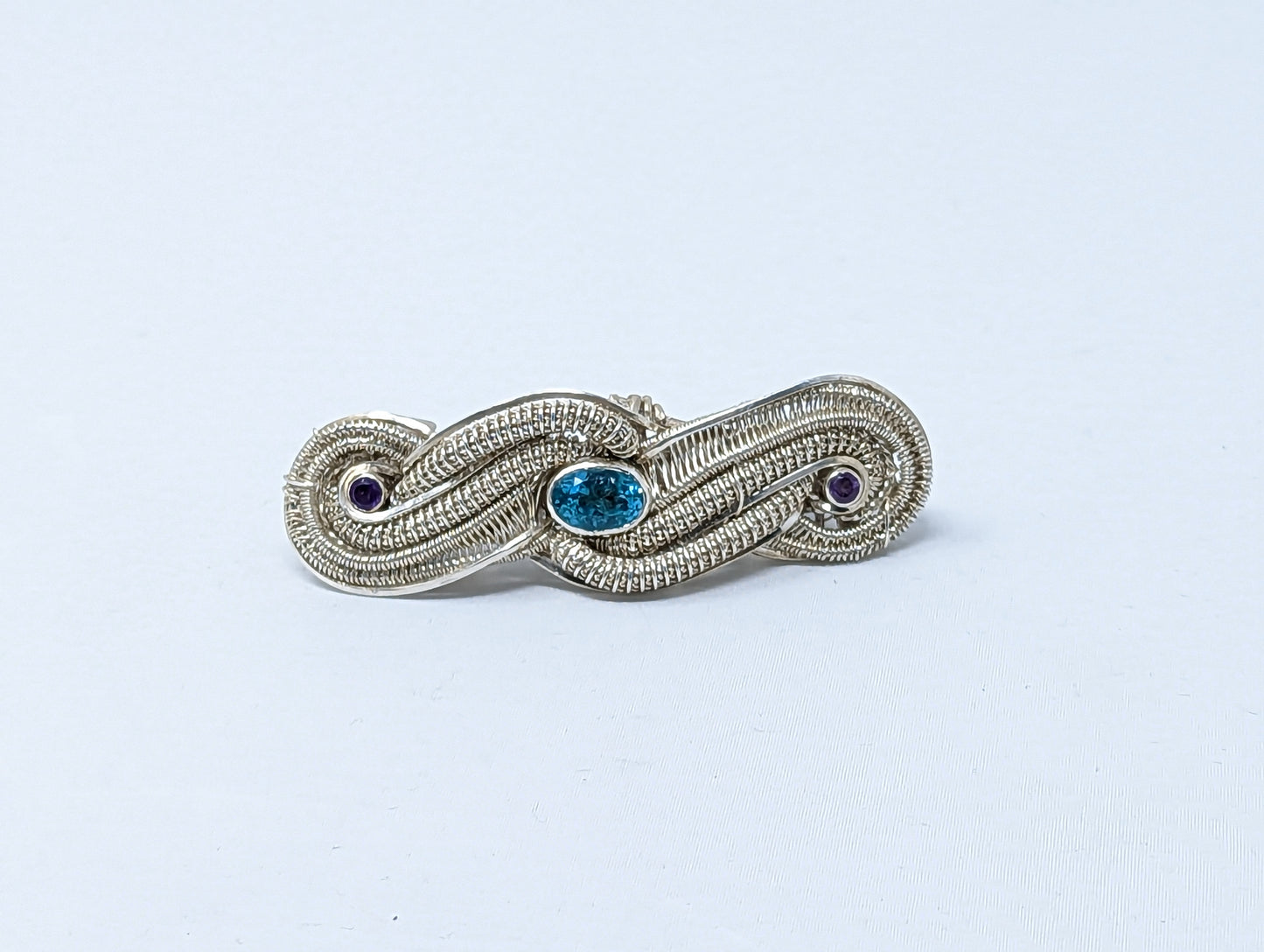 Silver Barrette with Apatite and Amethysts by High Grade Designs