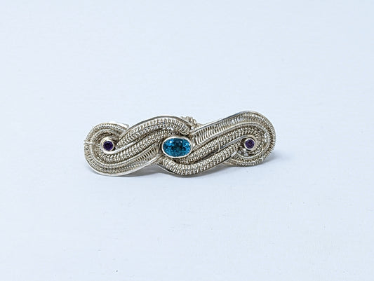 Silver Barrette with Apatite and Amethysts by High Grade Designs