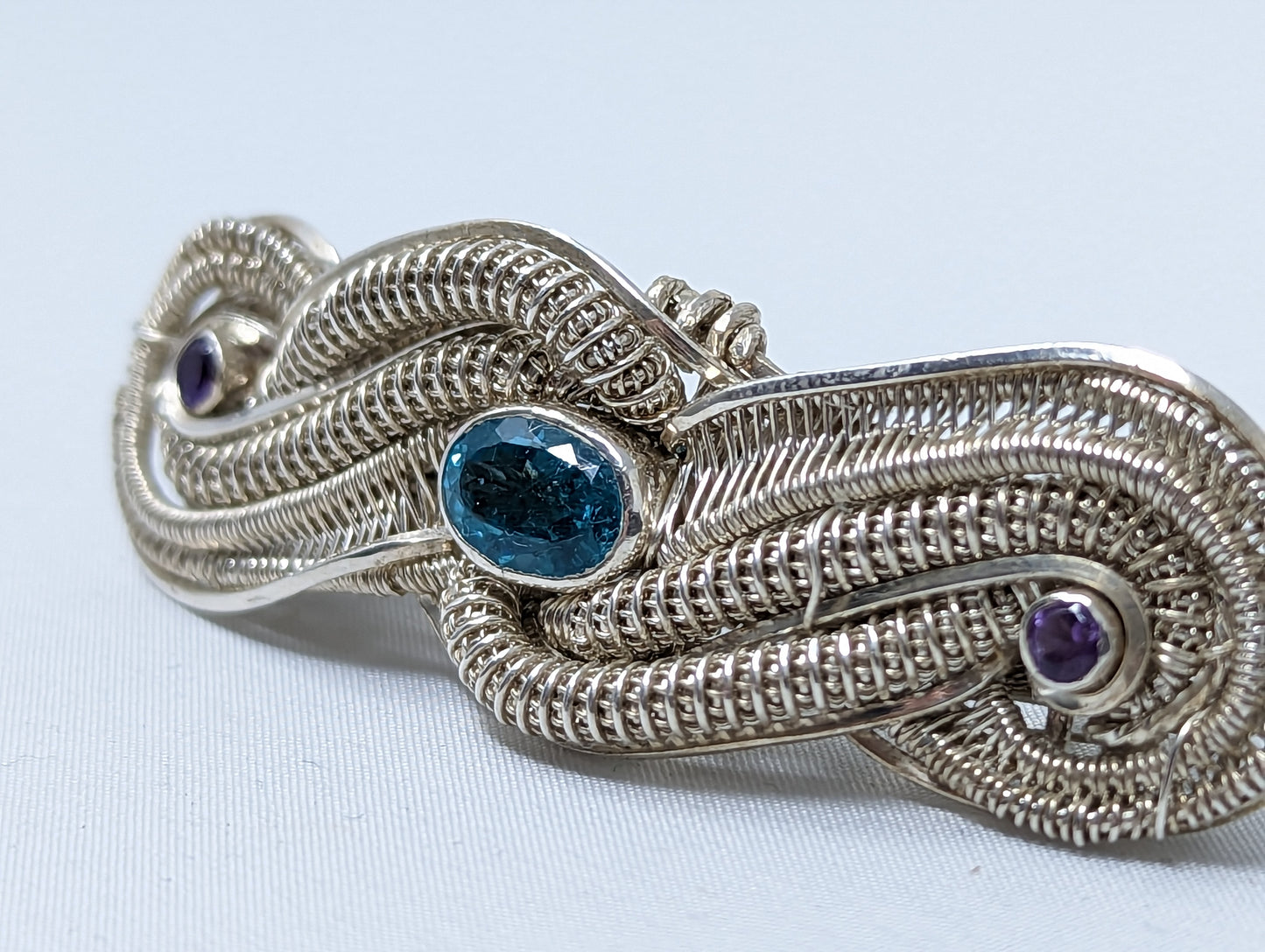 Silver Barrette with Apatite and Amethysts by High Grade Designs