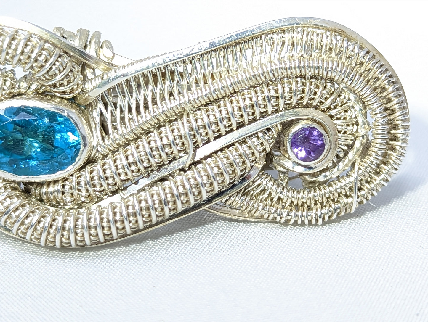 Silver Barrette with Apatite and Amethysts by High Grade Designs