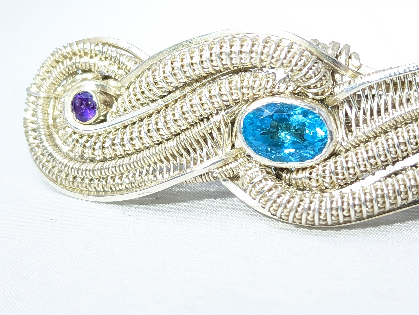 Silver Barrette with Apatite and Amethysts by High Grade Designs