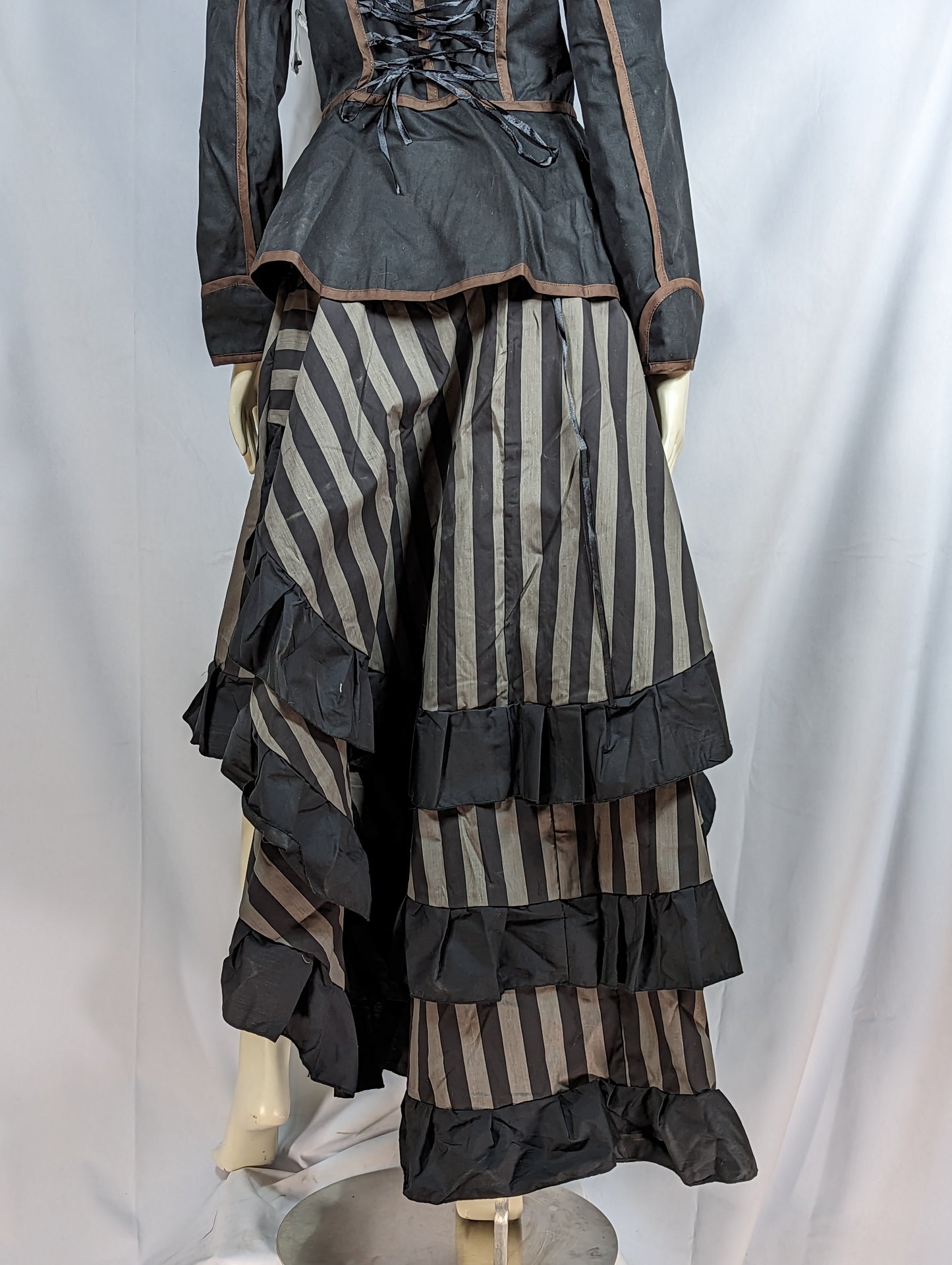 Grey Stripe Layered Bustle Skirt