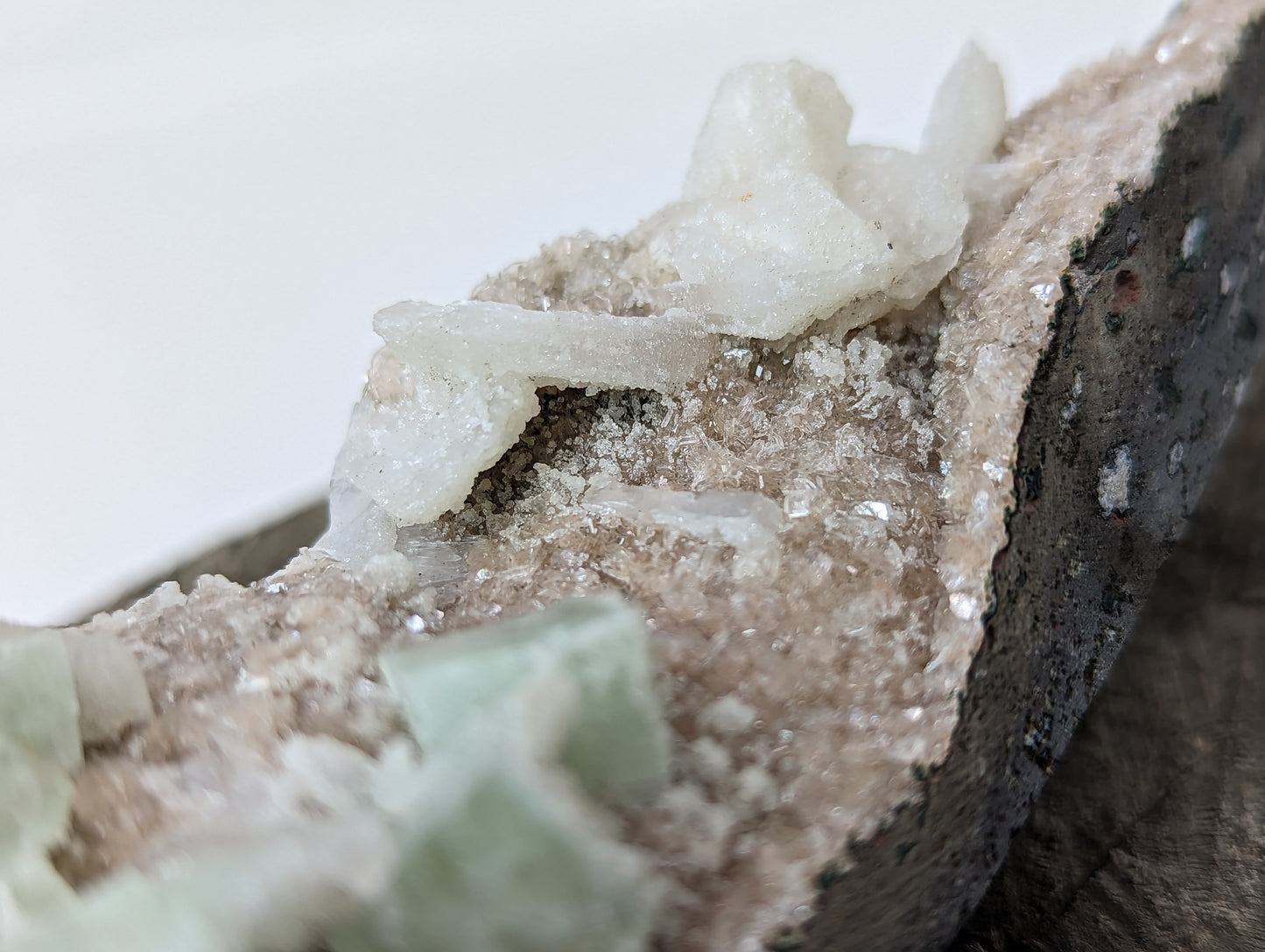 Green Apophylite on Stibulite