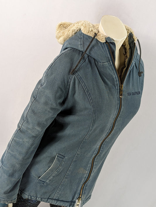 Denim Hemp Hood Lamb Zip Up Jacket