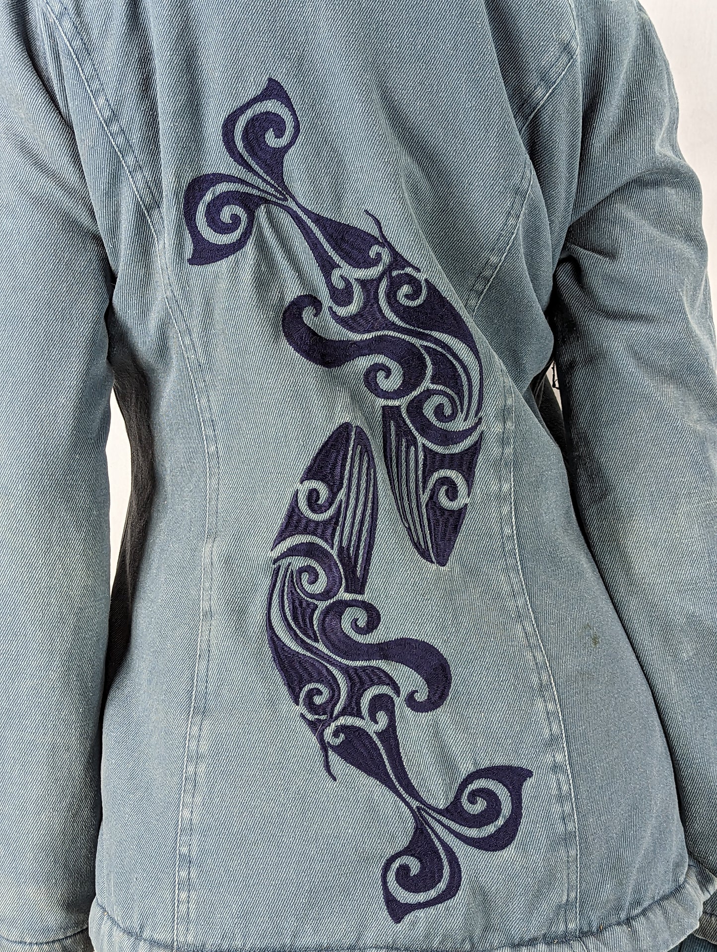 Denim Hemp Hood Lamb Zip Up Jacket