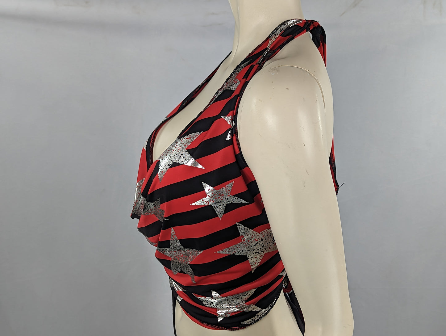 Red/Black Striped, Silver Stars Halter Crop top