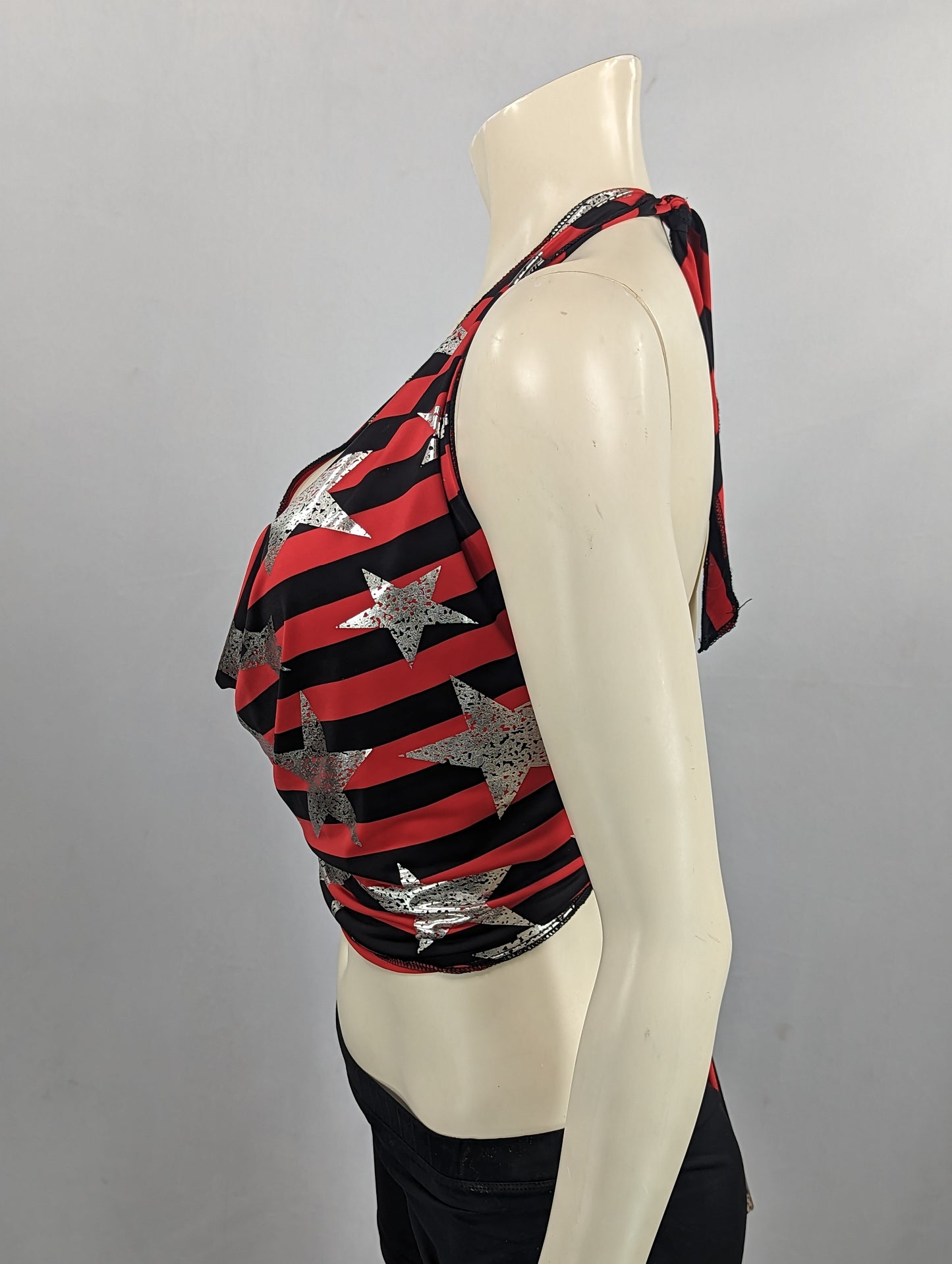 Red/Black Striped, Silver Stars Halter Crop top