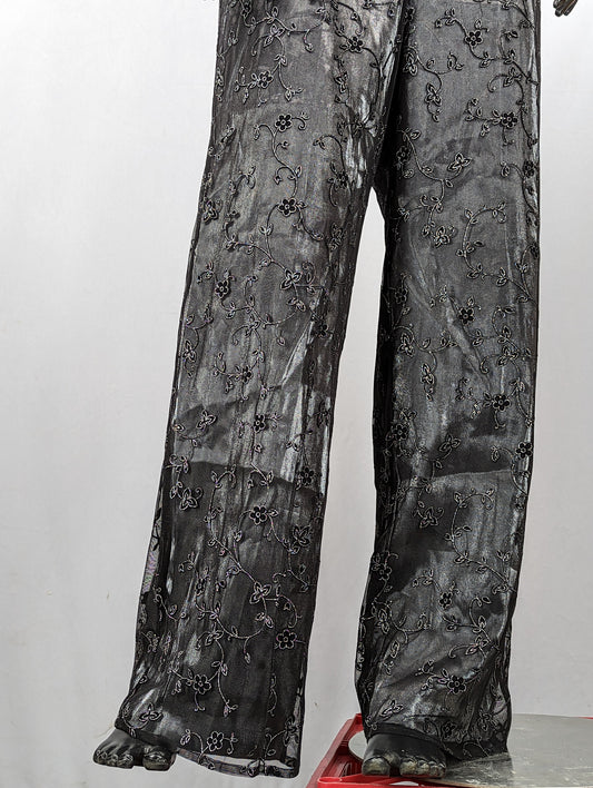 Black floral Embroidered Pants