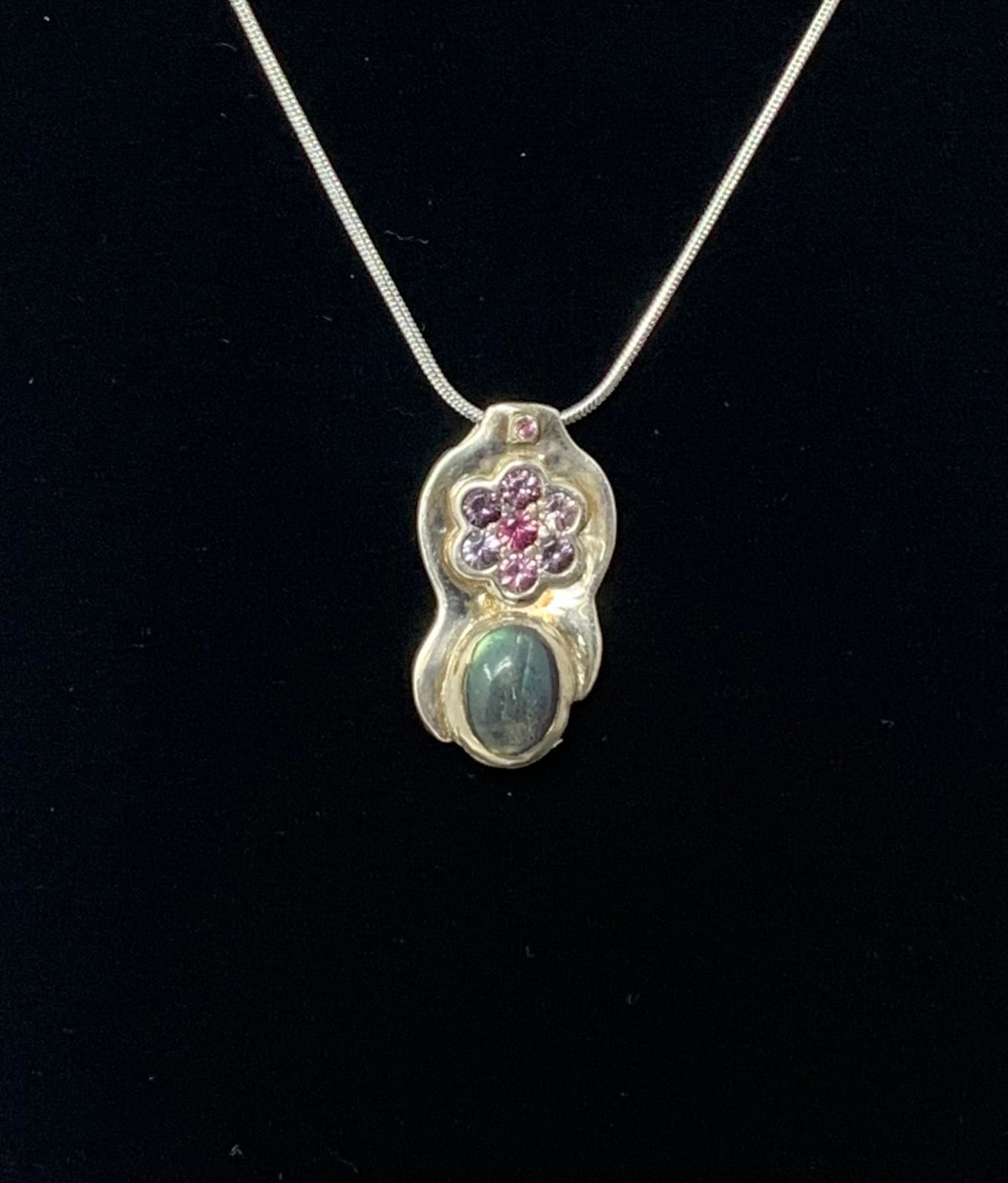 Labradorite with Spinels and Sapphire pendant by High Grade Designs