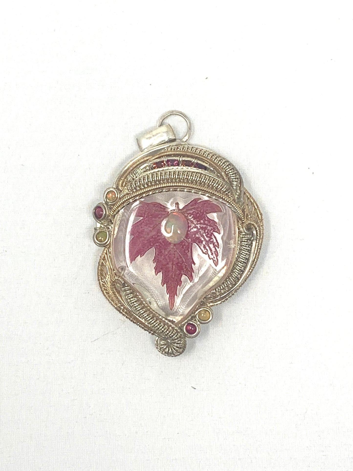 Opals and garnets with maple leaf pendant by High Grade Designs