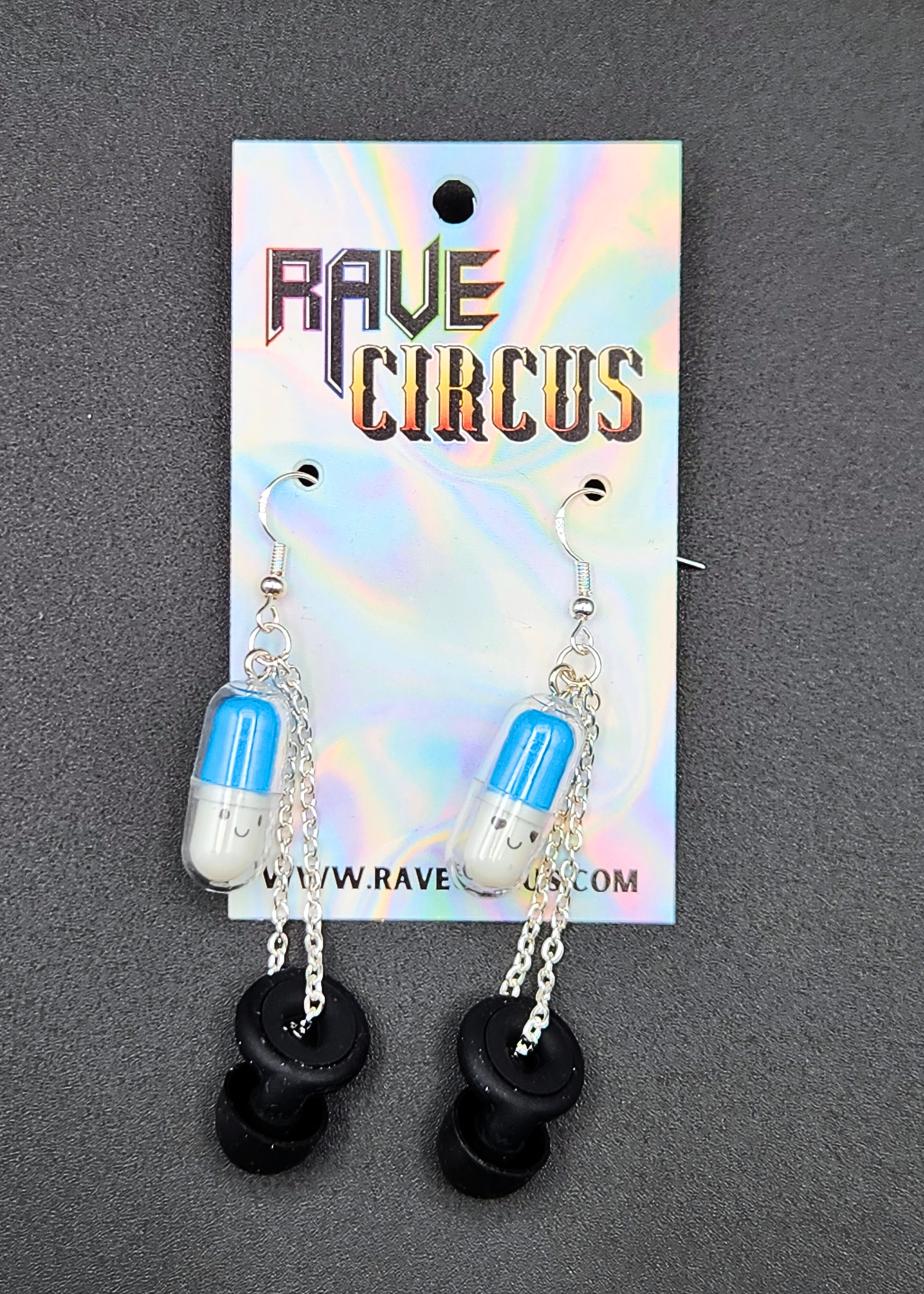 Happy Pill Loop Earplug Earrings - Multiple colors - Black Loops