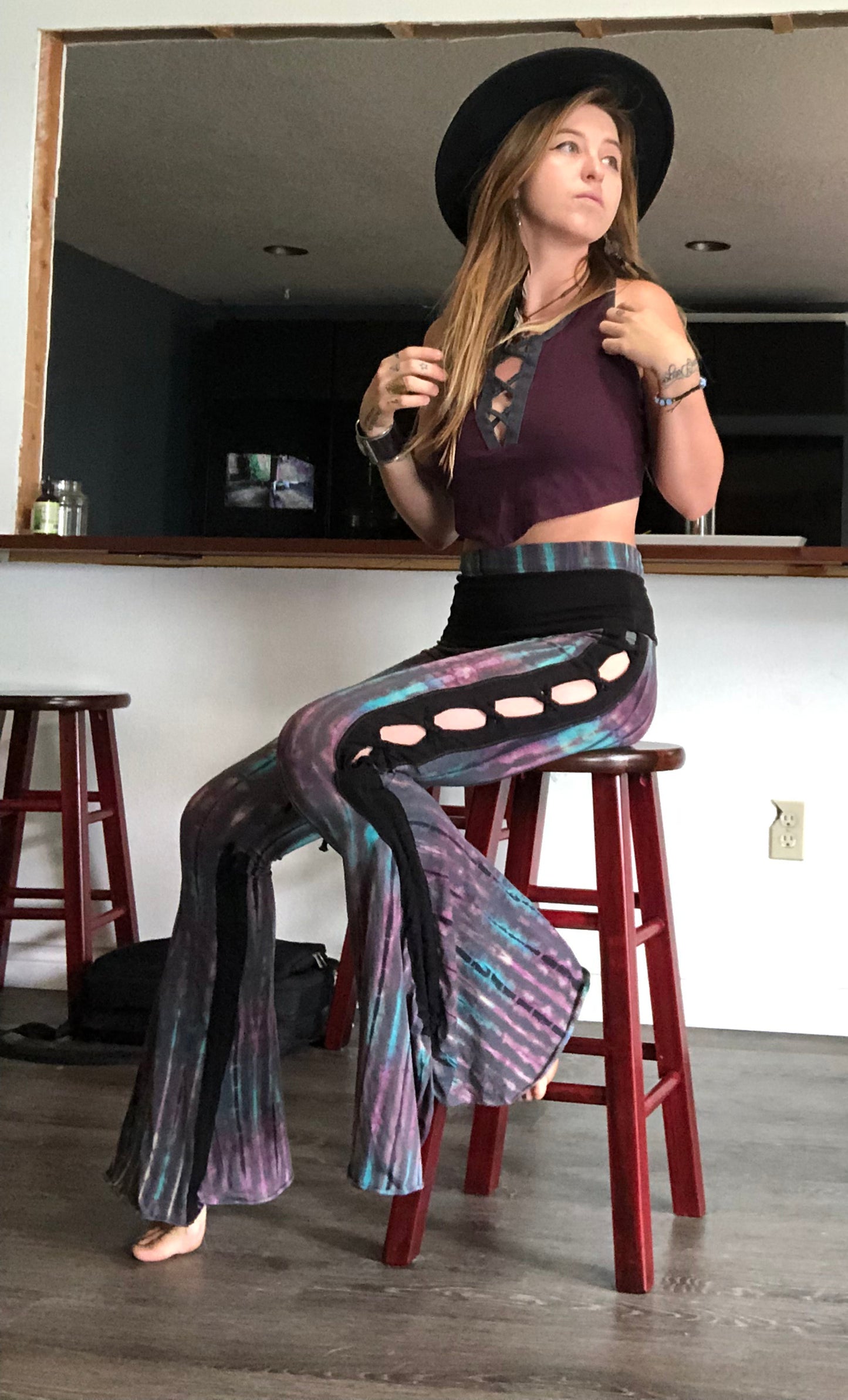 WPO-602B Tie Dyed Braided Bell Bottoms