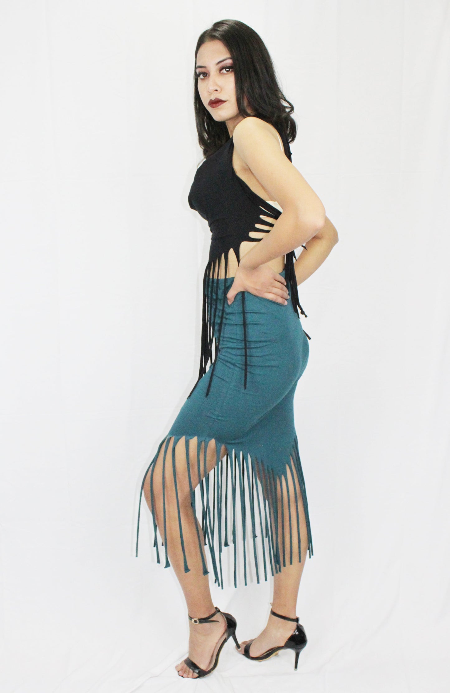 WSO-703A Long Drawstring Fringe Skirt