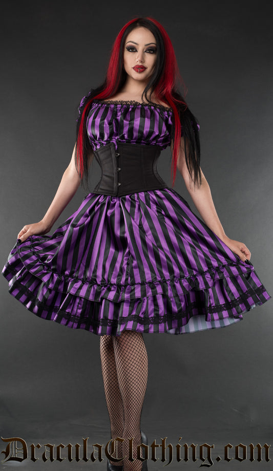 Purple Striped Satin Gothabilly Dress NMD
