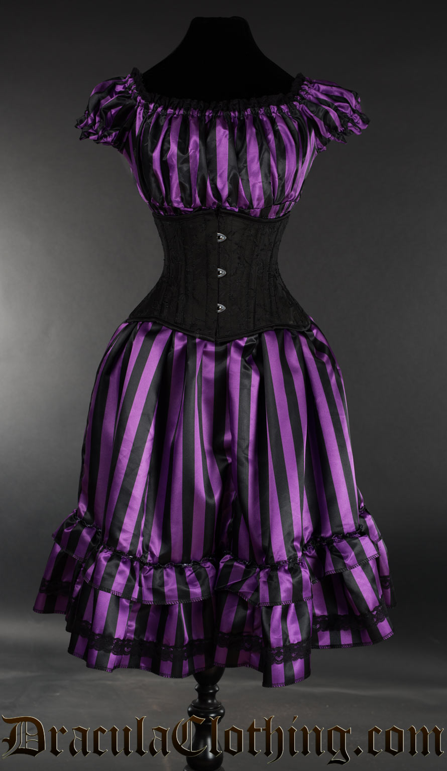 Purple Striped Satin Gothabilly Dress NMD