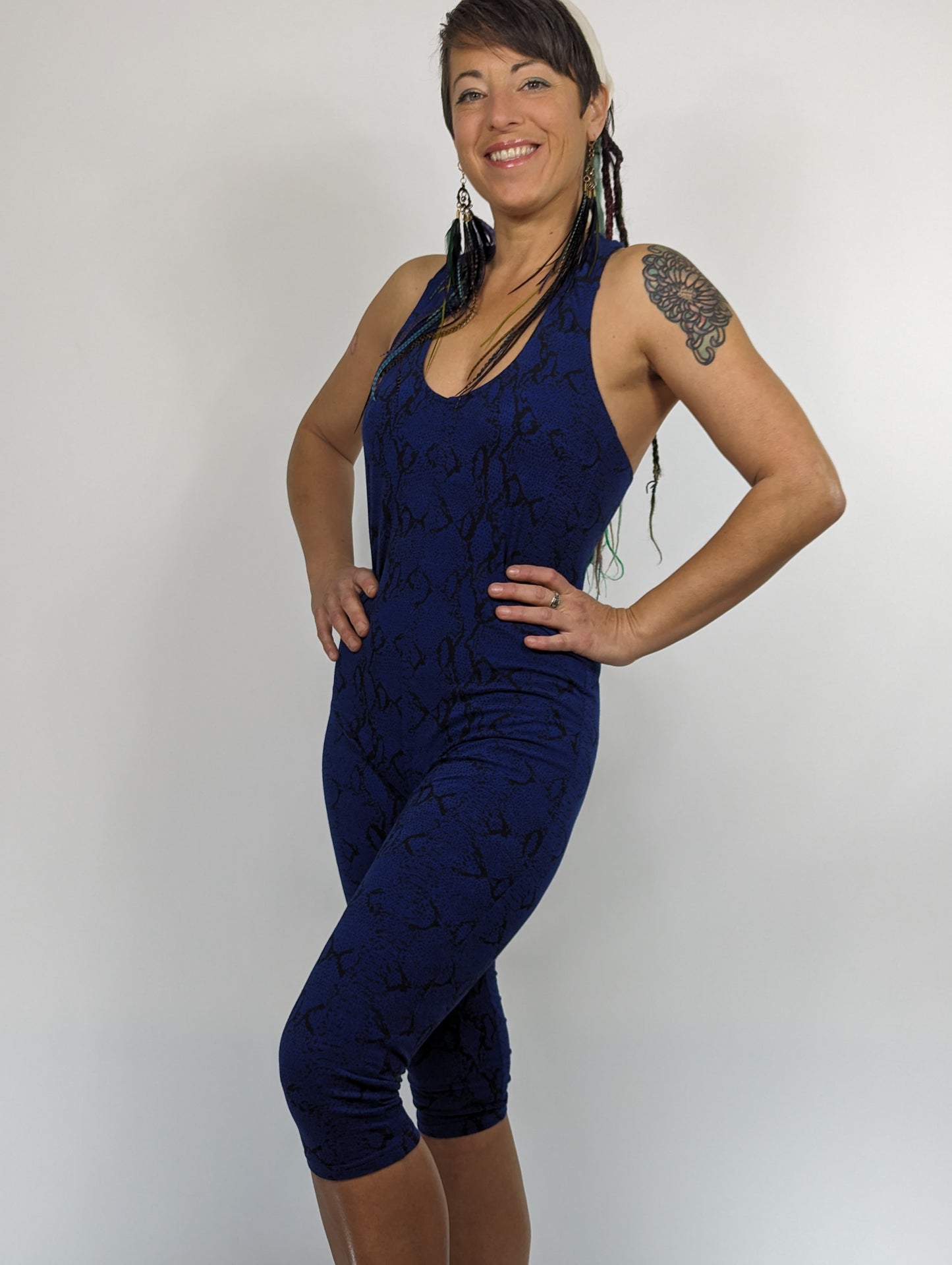 Electric Blue Snake Print Capri Onesie