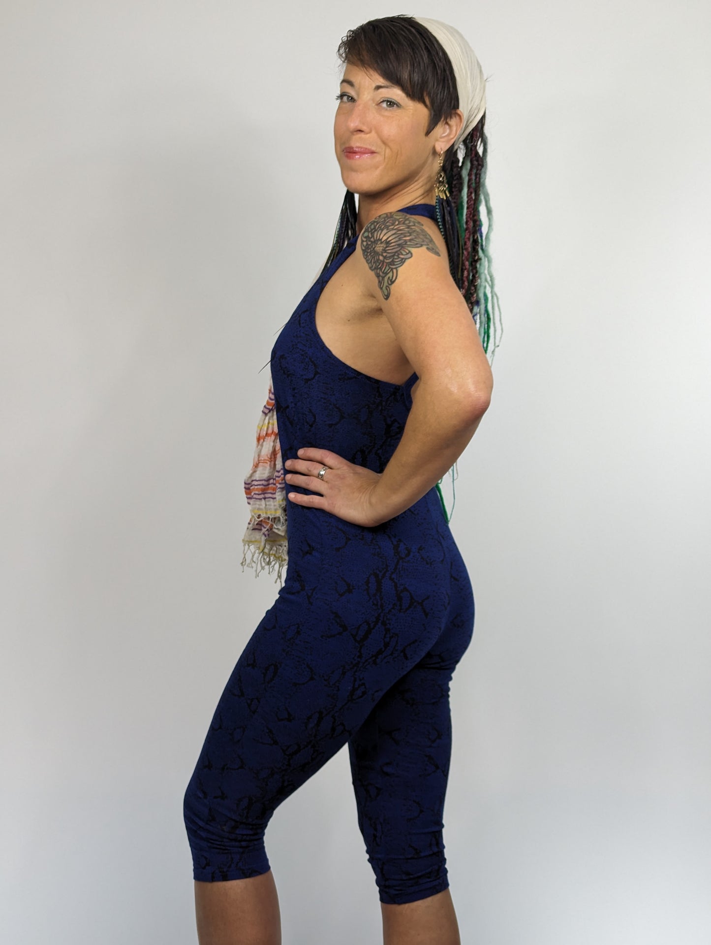 Electric Blue Snake Print Capri Onesie