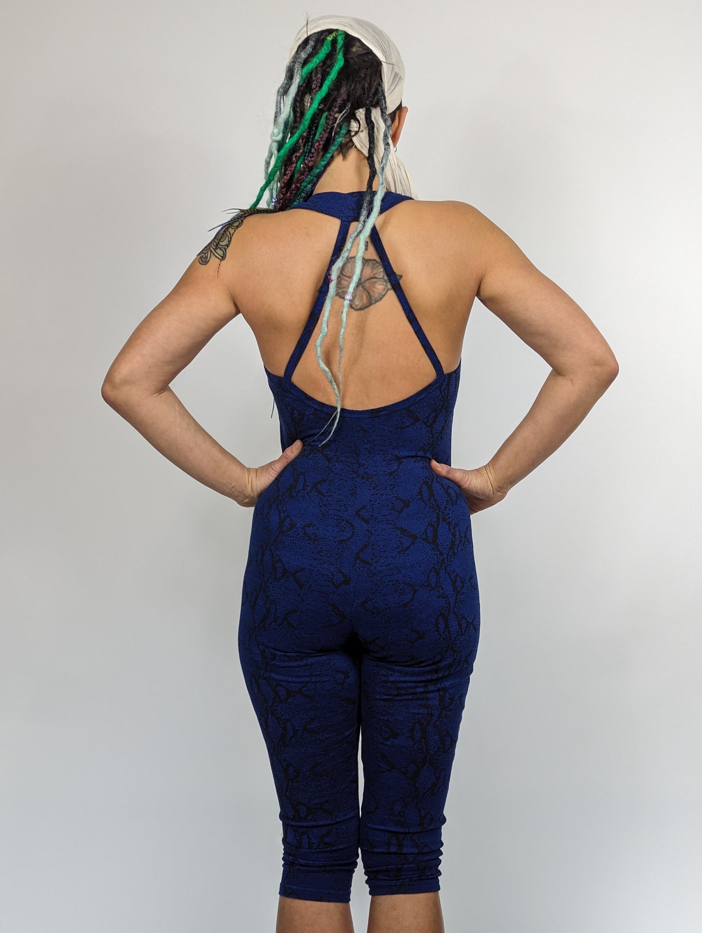 Electric Blue Snake Print Capri Onesie