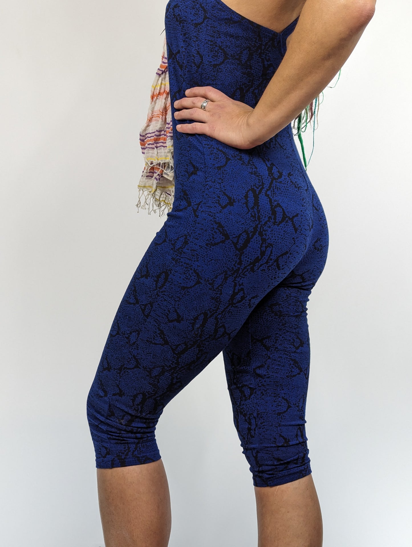 Electric Blue Snake Print Capri Onesie