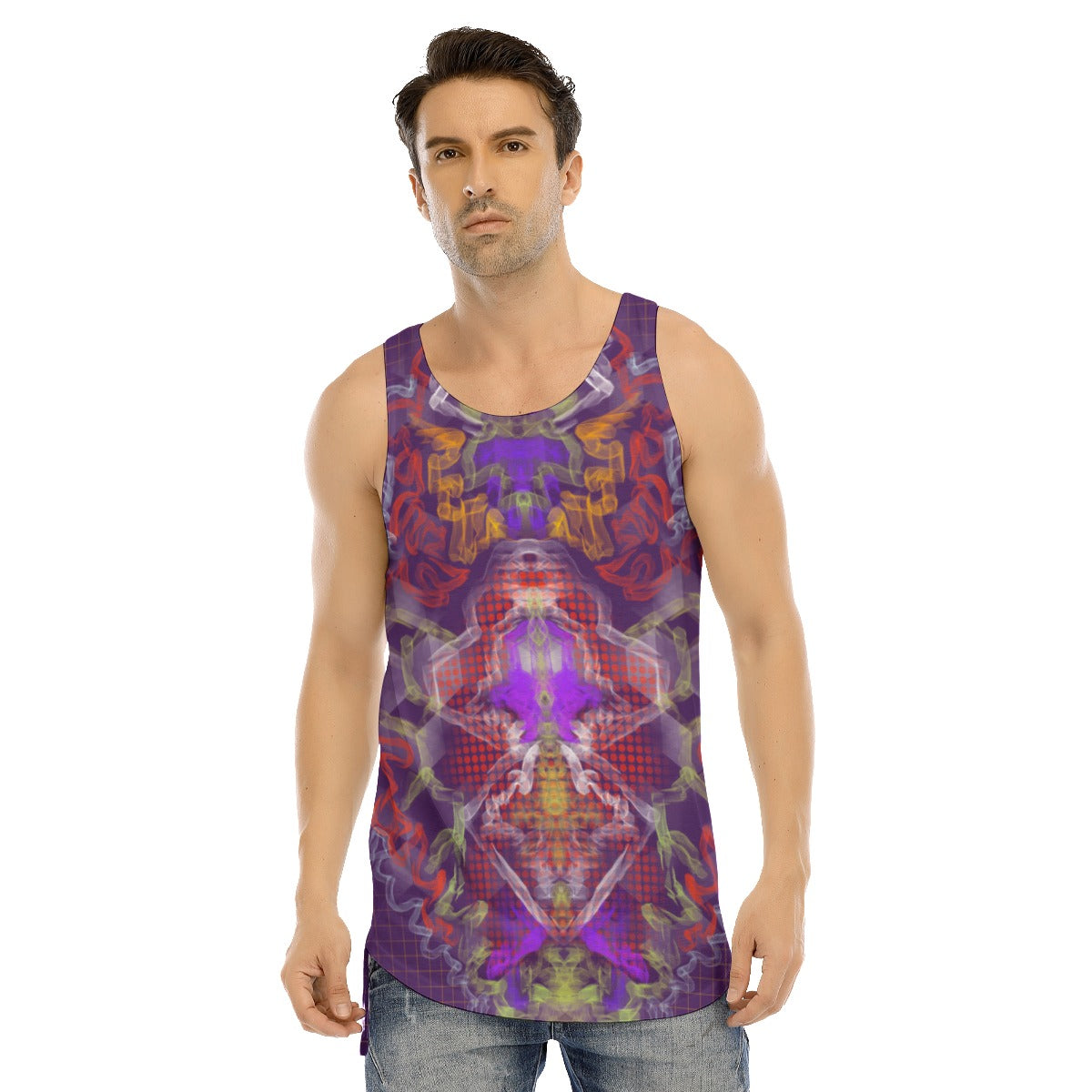 Liquid Sound Droplets Men's Curved Hem Long Tank Top