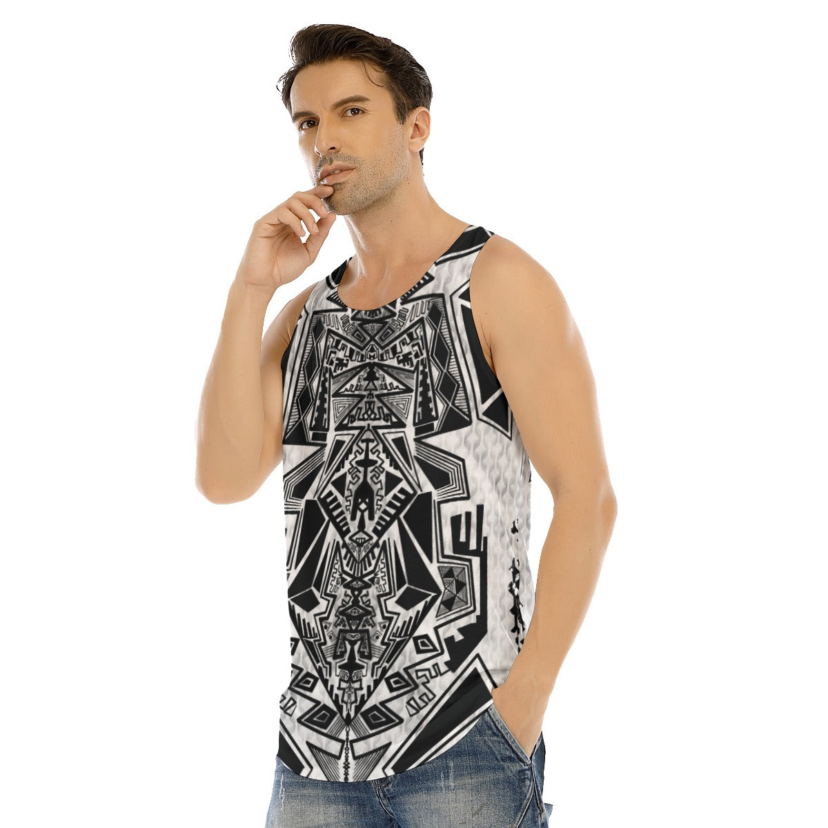 Tower of Gridlock Men's Curved Hem Long Tank Top