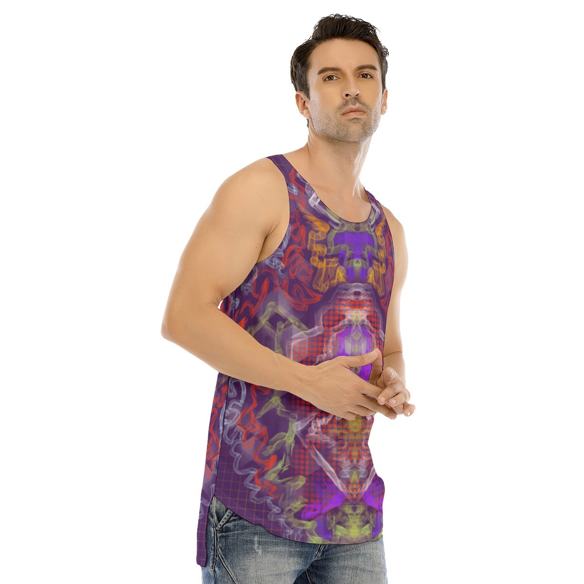 Liquid Sound Droplets Men's Curved Hem Long Tank Top