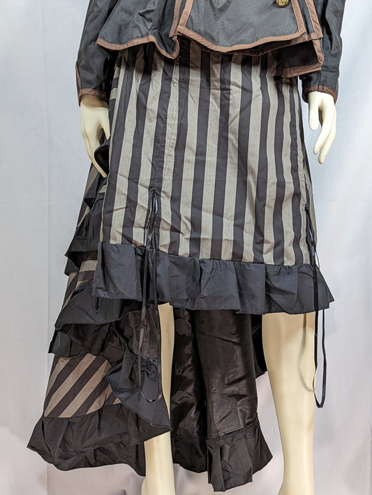 Grey Stripe Layered Bustle Skirt